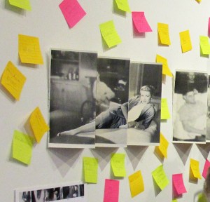Installation view with post it notes honouring women that have influenced the lives of the audience